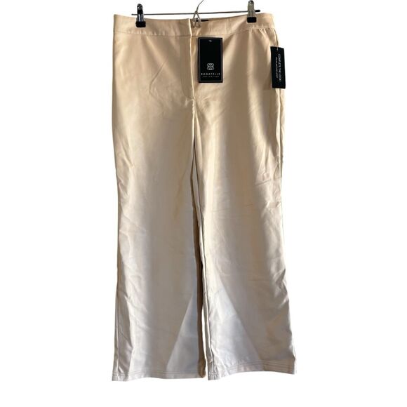 NWT Bagatelle Collection Size M Beige Faux Leather Wide Leg Cropped Pants Office - Picture 3 of 6